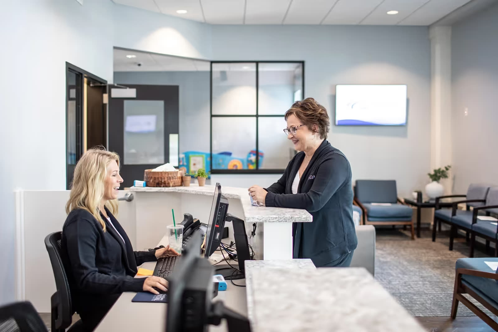 Reception and waiting area at Biddeford Saco Dentistry Associates