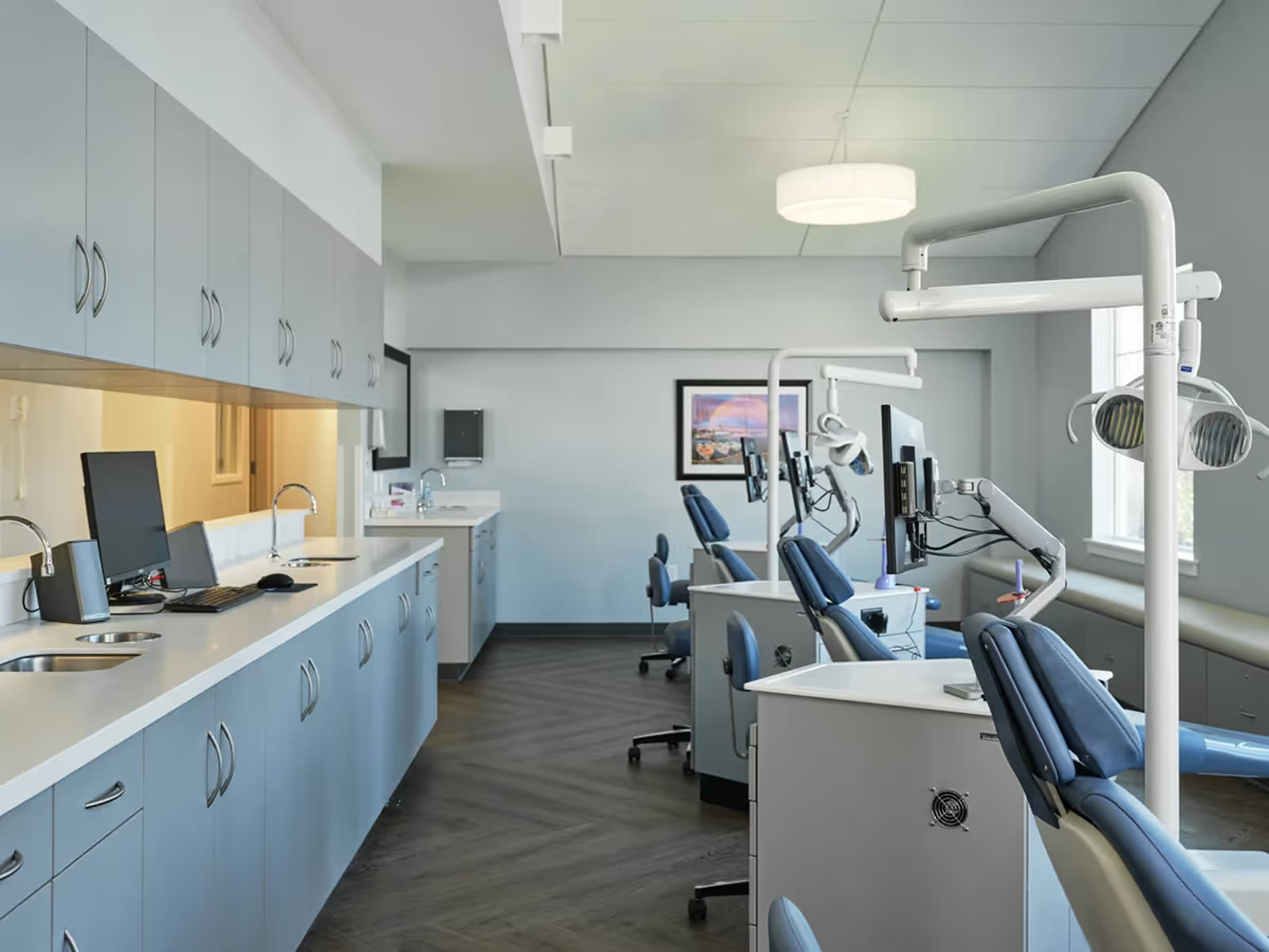 Operatory with chairside cabinetry and natural light