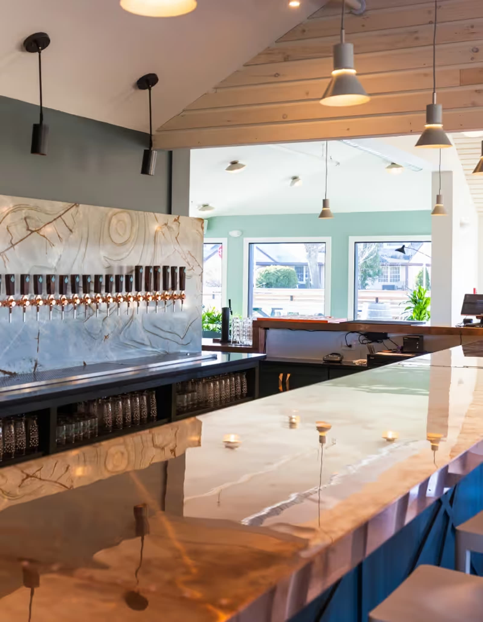 Retail merchandise display at Goodfire Brewing