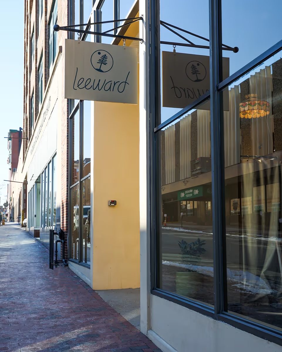 Leeward restaurant exterior signage in Portland, Maine