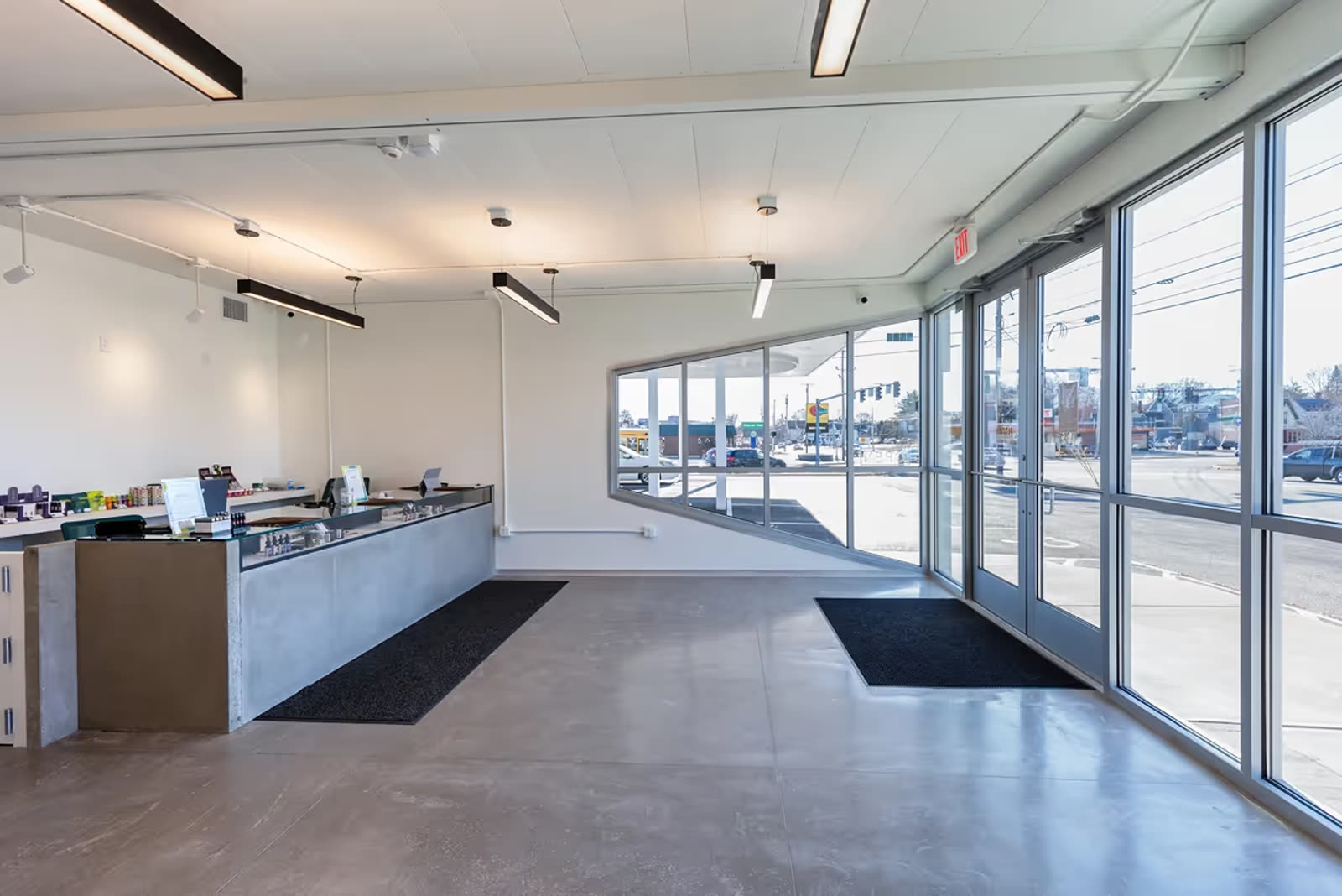 Interior lighting and ceiling detail at Local Leaf
