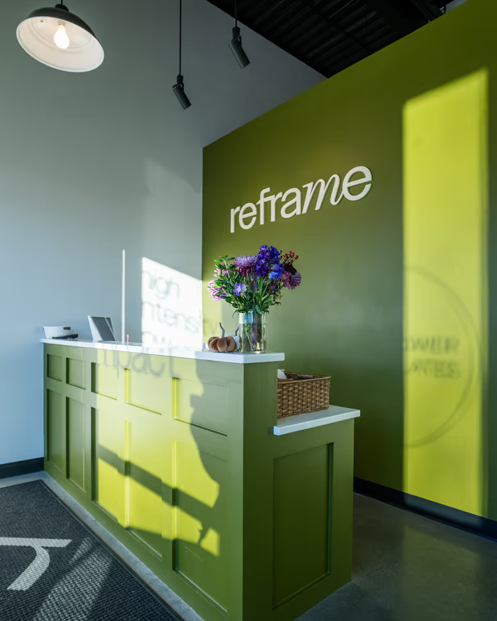 Studio room lighting and finishes at Reframe Pilates