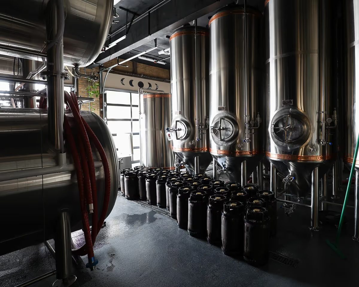 Brewery fermentation tanks and glycol piping