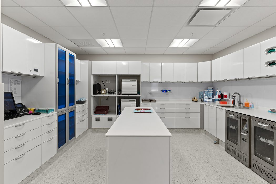 Sterilization suite with casework and equipment